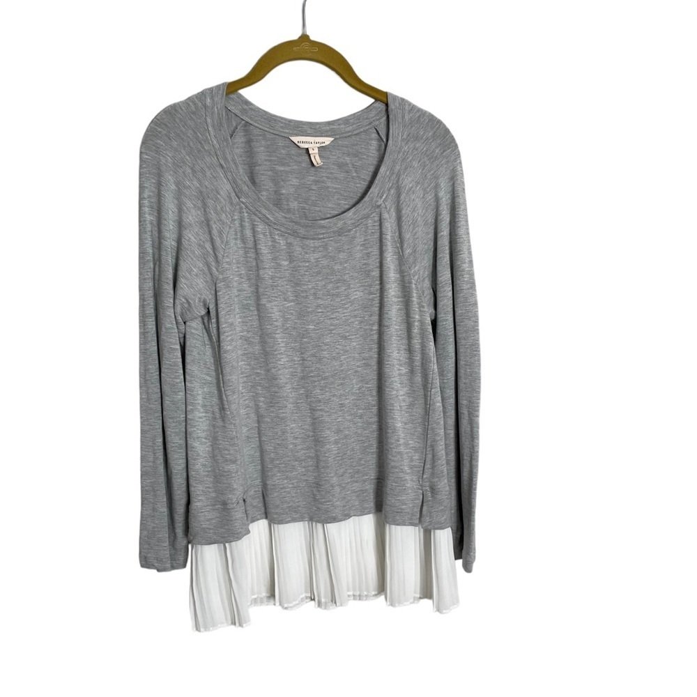 Rebecca Taylor Gray Accordion Pleat Trim Pullover Small